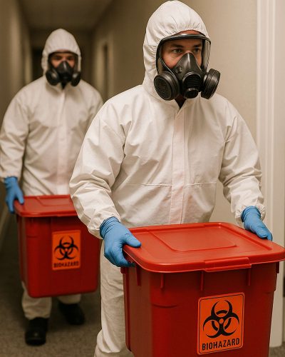 The aftermath of a death scene being cleaned by our trauma cleanup technicians. One example of us helping a customer with crime scene cleanup in River Forest IL.