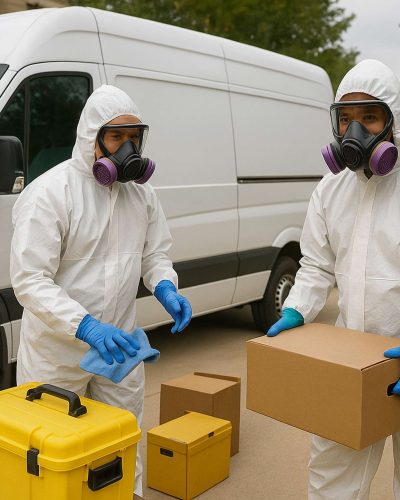 Look at our IICRC Certified technicians removing biohazard boxes from a customers homes in Rockford Illinois, serving all of Winnebago County.